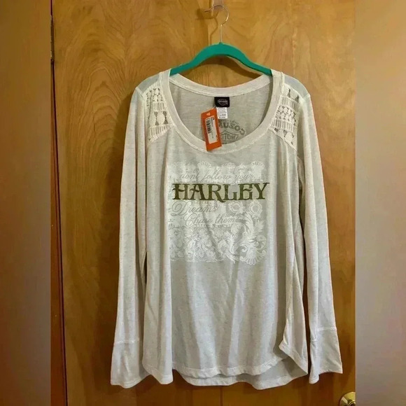Harley Davidson Long Sleeve Scoop Neck with Lace Embellishments Size 2XL NWT - Picture 1 of 12